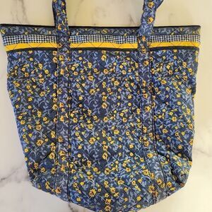 Floral quilted fabric tote bag crafts hobby medium size material purse b…